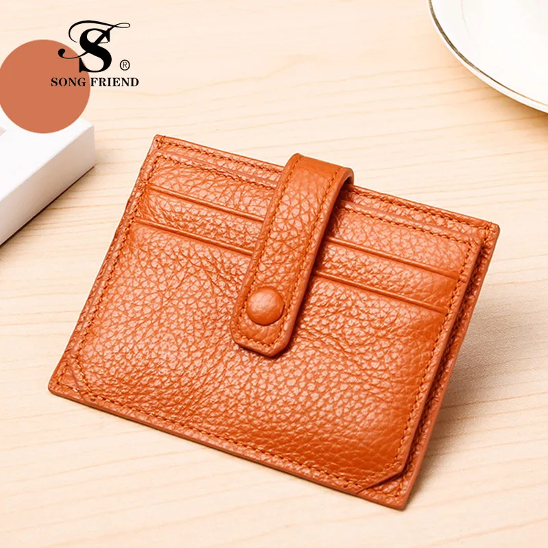 

SONG FRIEND2019 new head layer super thin multi-function card bag with leather and litchi grain solid color buckle small change
