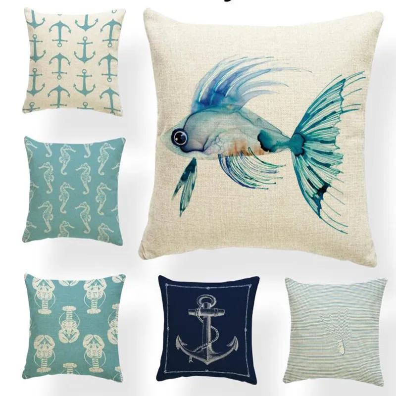 

Coastal Geometry Ripple Pillow Starfish Conch Rudder Throw Pillow Pattern Large Cotton Linen Comfortable