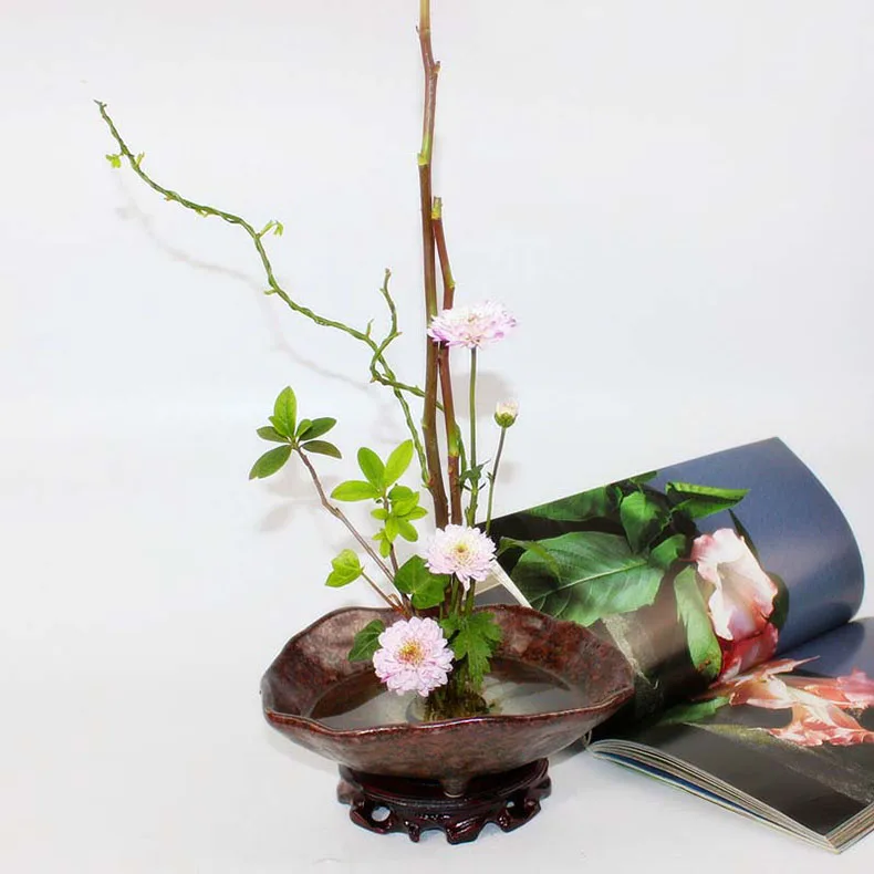 Корзина для цветов грубая глиняная Ваза Jardiniere Ikebana Kenzan керамическая Столешница цветочный горшок цветочный узор винтажный домашний декор