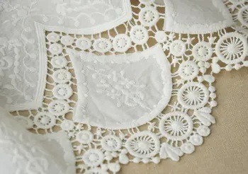 

off white lace fabric with hollowed out floral pattern, scalloped trim lace for bridal dress, wedding dress, DIY dress
