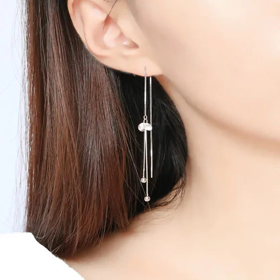 tassel cz ear line 100% 925 Sterling silver Jewelry fashion Hypoallergenic dangle earrings for women girl gift