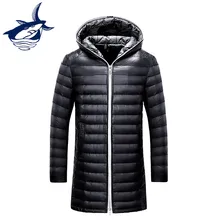 Бренд Tace& Shark, длинный пуховик на утином пуху, Мужской Ультра тонкий пуховик, шапка, модный, облегающий, зимний, ультра-светильник, мужской длинный пуховик