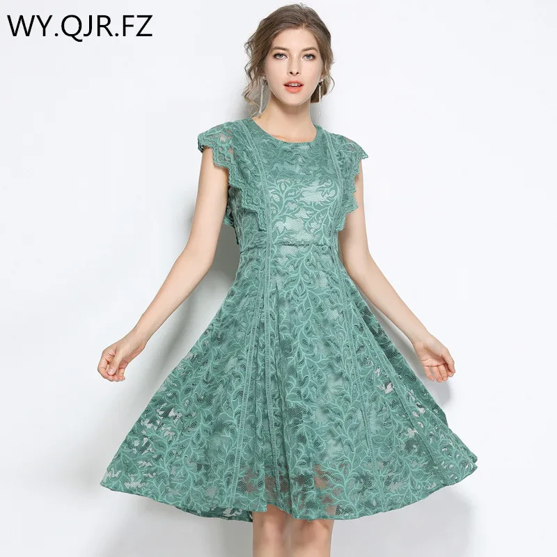 

MGE3225#Pleated pea green Lace Short Evening Dresses party dress girl prom gown 2019 summer new Ladies fashion wholesale women