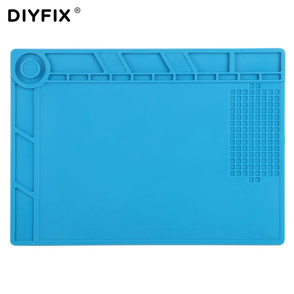 DIYFIX S140 35x25 см теплоизоляция силиконовый коврик стол коврик техническое обслуживание платформы с магнитной секцией BGA пайки инструмент для ремонта - Цвет: Синий