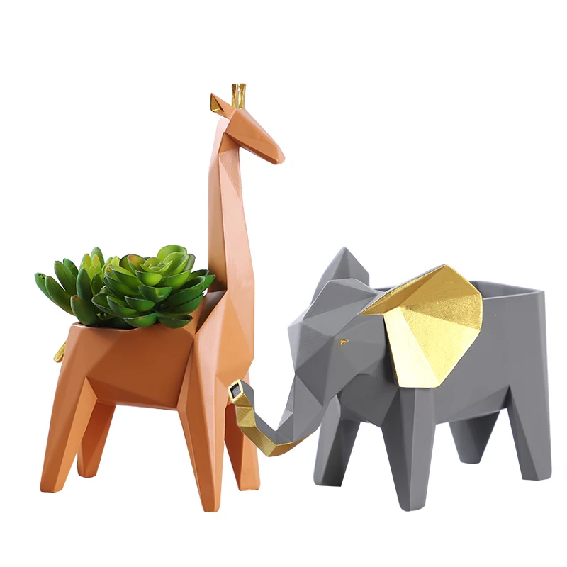 Уникальная Геометрическая линия форма животных Настольный маленький предмет коробка для хранения Африканский слон жираф настольная Смола маленькая скульптура
