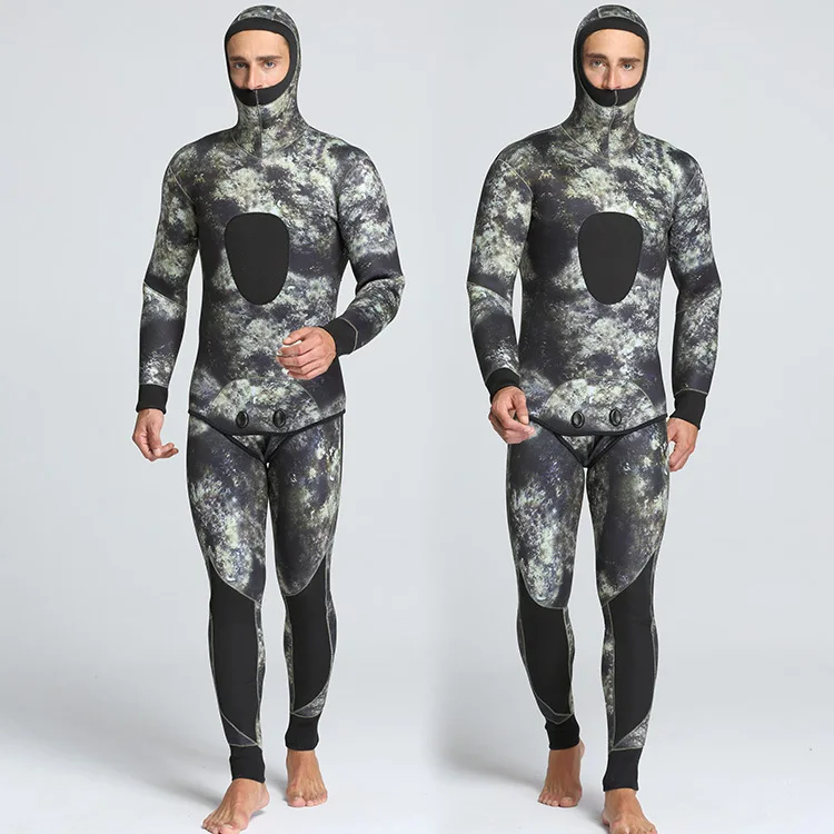 Новинка, 5 мм, камуфляжный мужской костюм для дайвинга из двух частей, неопреновый водонепроницаемый теплый костюм для рыбалки, одежда для серфинга, размер S-XXL