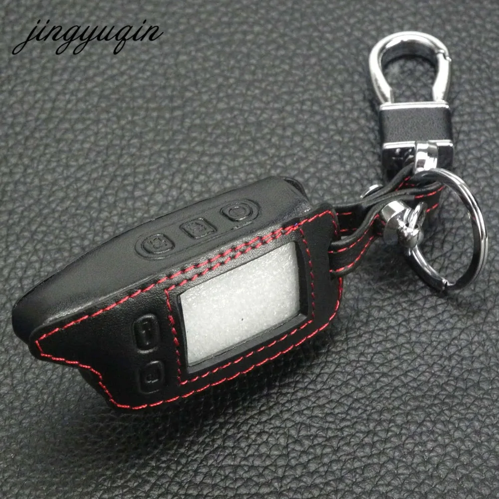 jingyuqin TW9010 LCD keychain Leather Case for Tomahawk TW9010 TW9020 TW4000 TW701 Remote Key Fob Cover Two Way Car Alarm System key case cover flip key fob shell