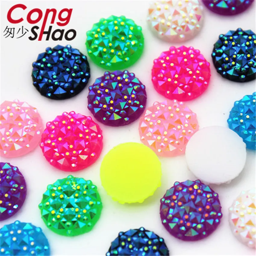 

Cong Shao 200pcs 12mm AB Color Flatback Round Resin rhinestone trim stones crystals Gems Flatback DIY costume Button CS44