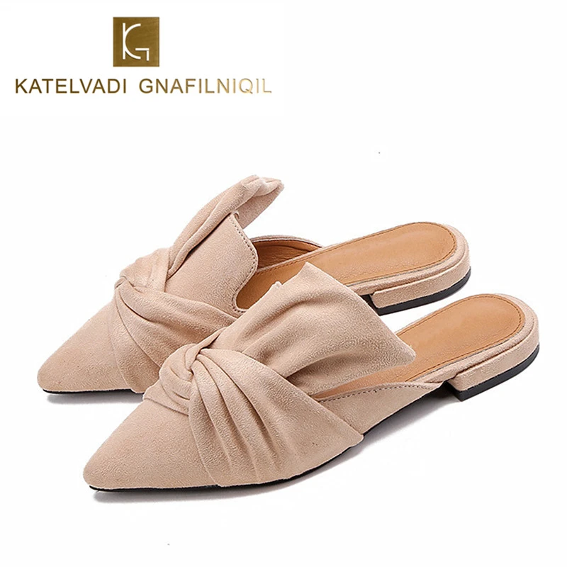 tan slip on mules