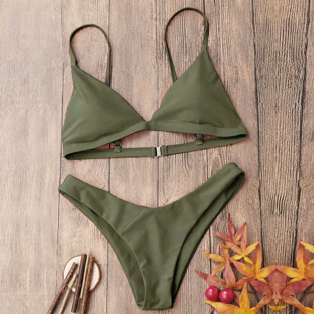 

2019 New Summer Women Solid Bikini Set Push-up UnPadded Bra Swimsuit Swimwear Triangle Bather Suit Swimming Suit biquini 2#5#
