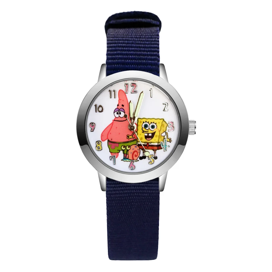 Модные Симпатичные Губка Боб Стиль Детские часы для детей школьного возраста, для мальчиков и девочек кварцевые нейлоновый ремешок наручные часы JA136