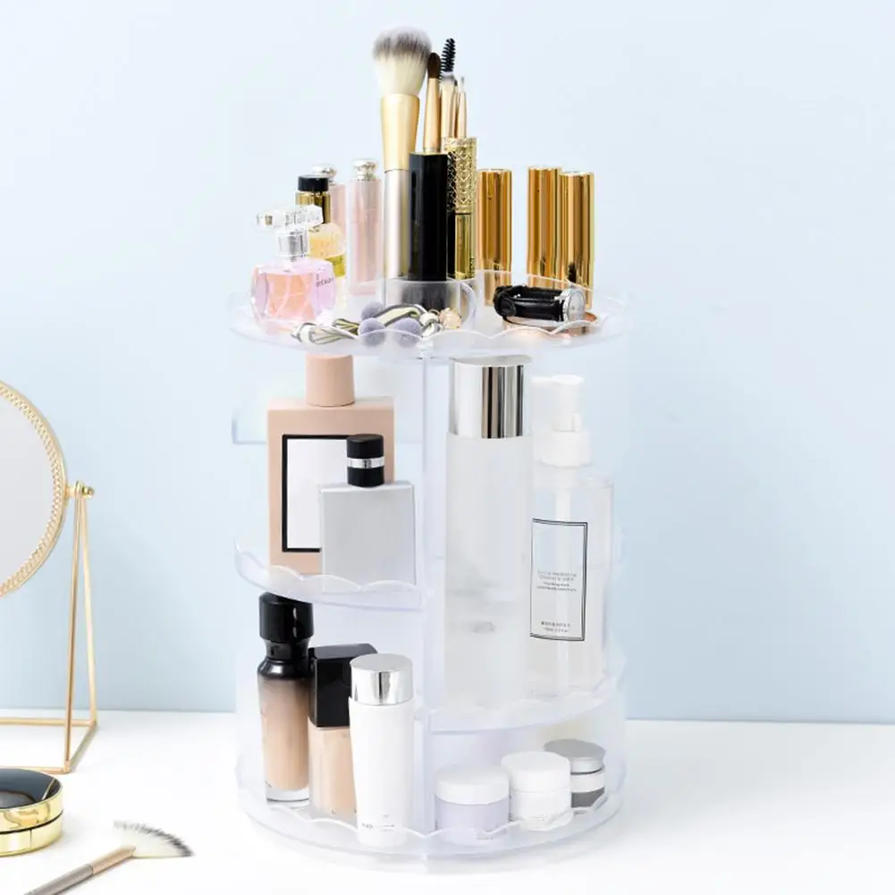 

360 Degree Rotating Transparent Makeup Bush Organizer Holder Rack Jewelry Acrylic Cosmetic Multi-function Storage Box Organizer