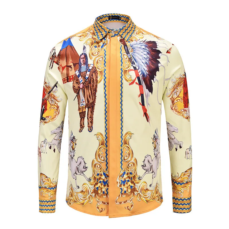 2018 Mens Hawaiian Gothic Shirt Men Homme Fashion Brand Cotton Luxury Fancy Shirts 3D Print Men Casual Slim Fit Tuxedo Shirts