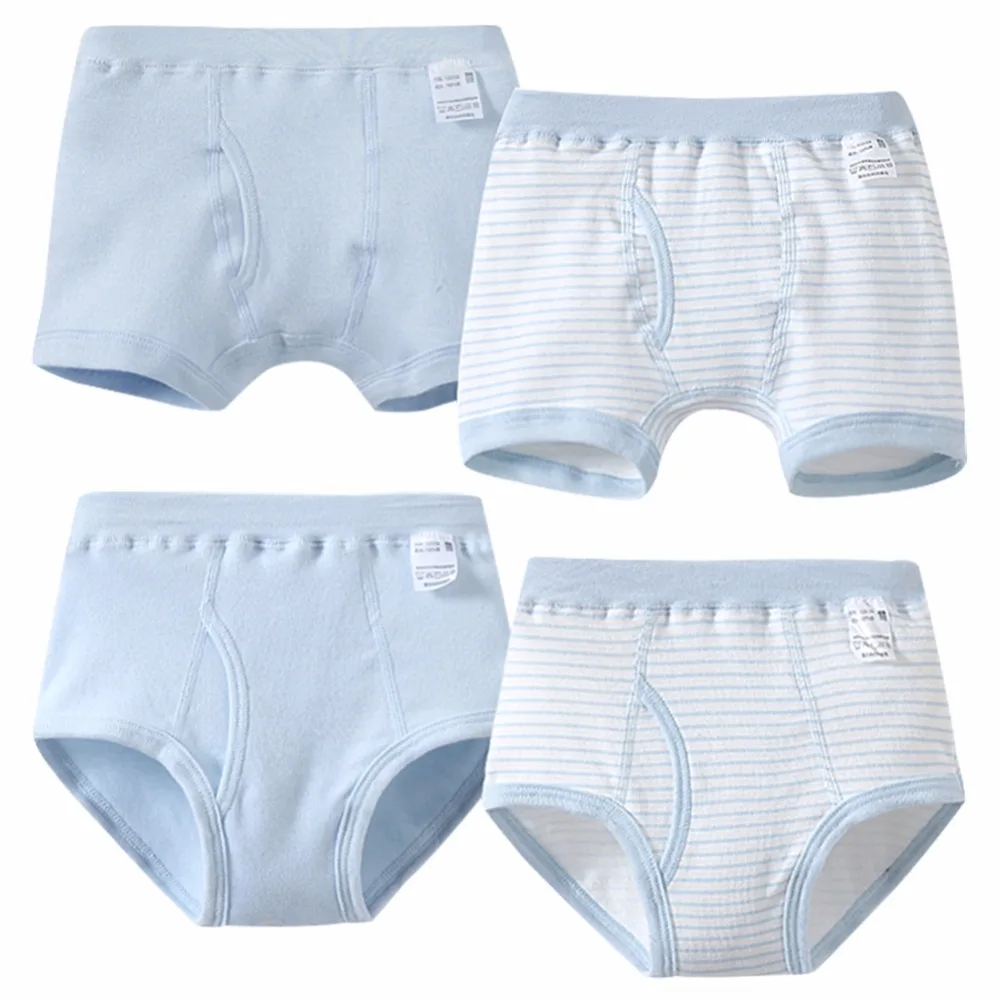 4pcs/set 100 Cotton Boys Boxer Briefs for Children Solid Striped