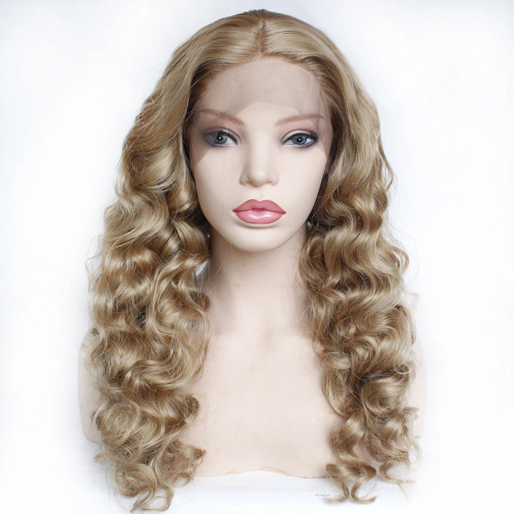 Парик из искусственных светлых кружева спереди свободный кудрявый бесклеевой термостойкий клубничный Блонд натуральный парик для женщин