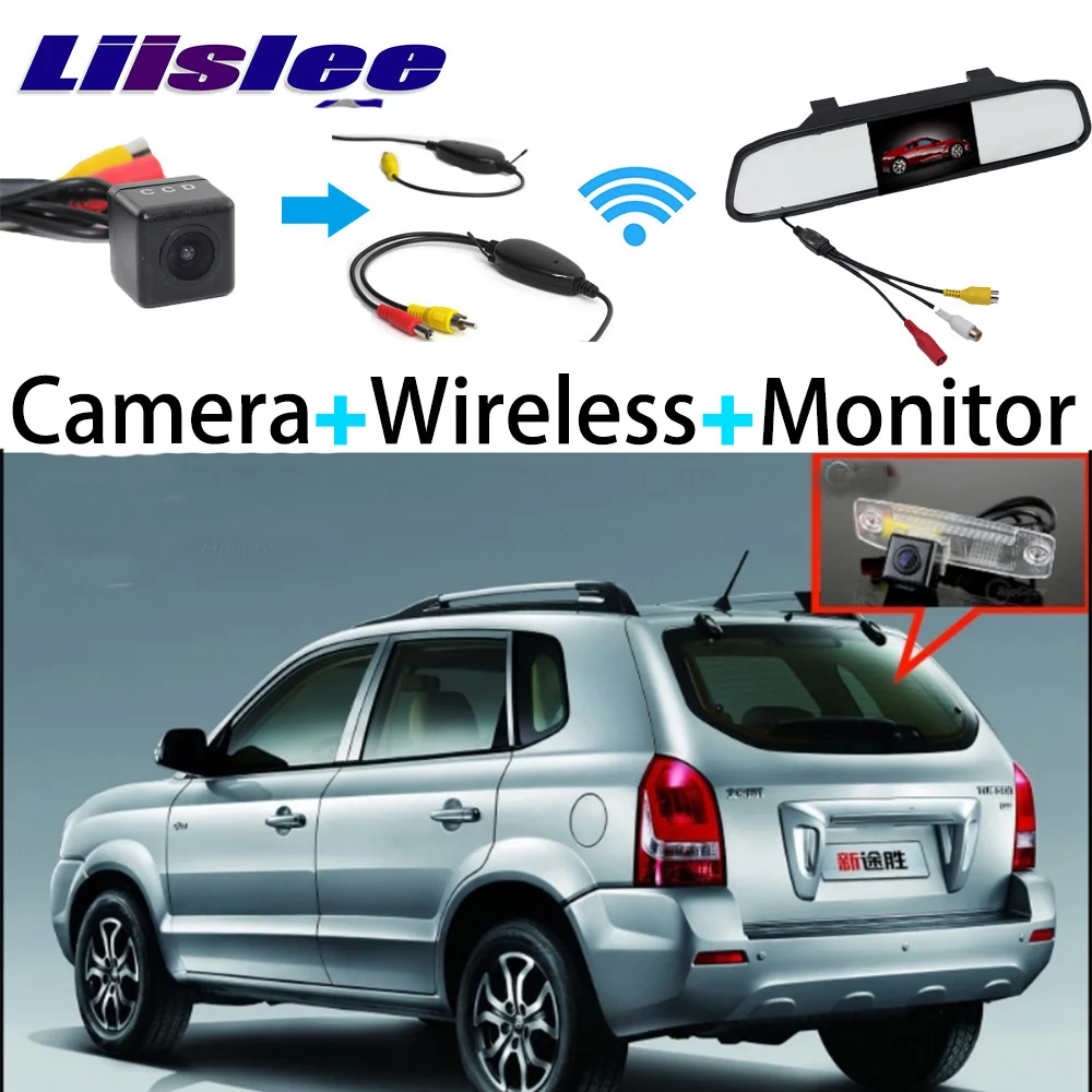 

3 in1 Special Rear View Camera + Wireless Receiver + Mirror Monitor DIY Backup Parking System For Hyundai Tucson JM 2004-2010