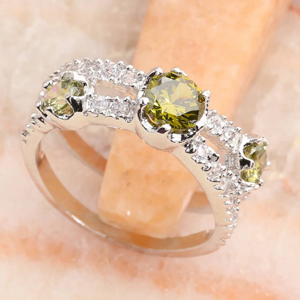 Glamorous Olivine Peridot 5*5mm Semi-precious Stone Silver Cool For Women Ring Q2443 | Украшения и аксессуары