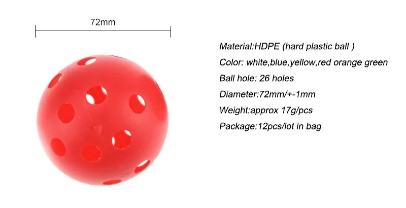 12 шт. X 72 мм пластиковый мяч для гольфа, мяч для пикклбольного воздушного потока, полый шар для тренировок в помещении, шар для игры в гольф, аксессуары для гольфа