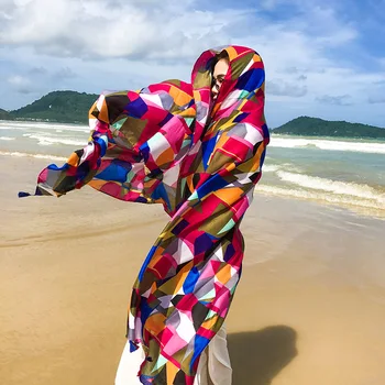 

New Ethnic Wind Scarf Female Tassel Printing Large Shawl Spring and Summer Travel Silk Scarf Seaside Holiday Sunscreen Beach Tow