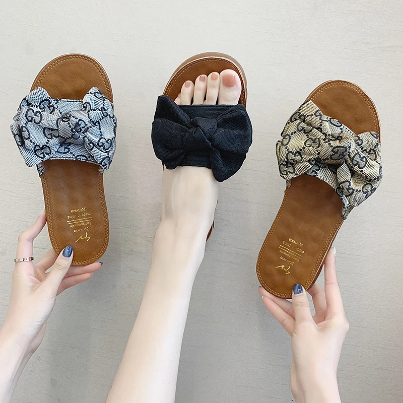 

new designer 2019 new style flock women slippers butterfly-knot mixed colors platform soft Leisure Non Slip Damping shoes
