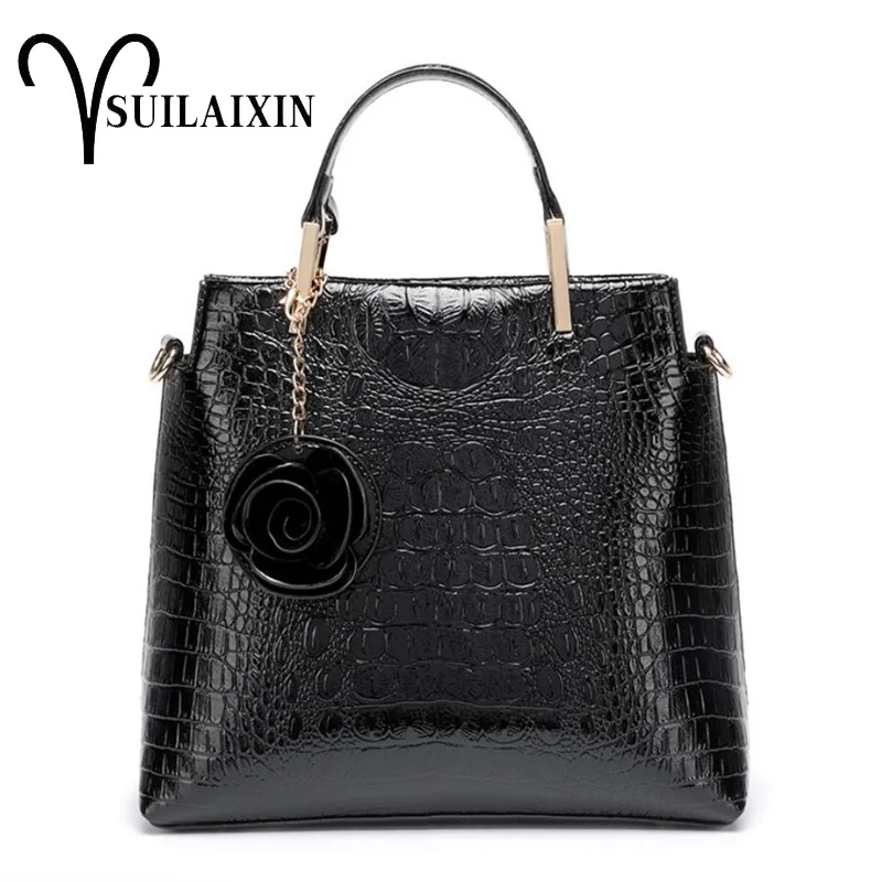 

Large Capacity Women Tote Bucket Bag with Flower Crocodile Handbag High Quality European Style Women's Shoulder Bag new arrival