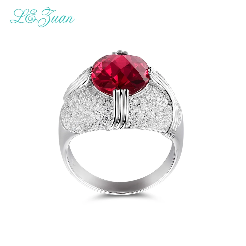 

L&zuan 925 Sterling Silver Fine Jewelry Rings 6.37ct Red stone Prong Setting Ring For Women