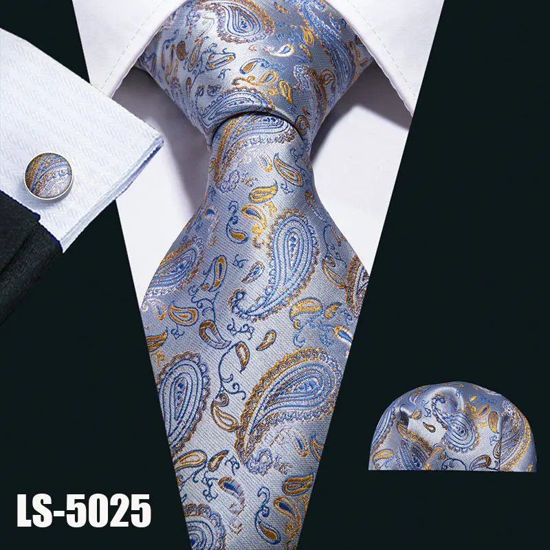LS5025 LS-822, мужской галстук, черный, Пейсли, шелк, классический, Barry. Wang, галстук, Hanky, запонки, набор для мужчин, официальный, Свадебный, для вечеринки, для жениха - Цвет: LS5025