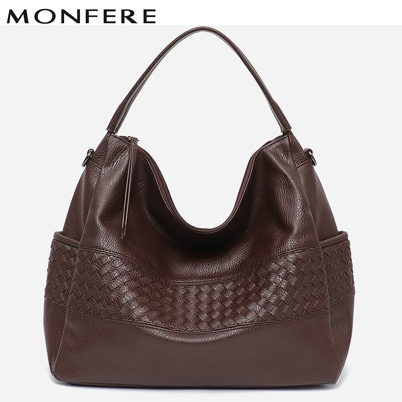 

MONFERE New Handmade Woven Women Bags Girls Vegan Leather Handbags Brands Hobo Large Capacity Shoulder Bags Coin Purse Messenger
