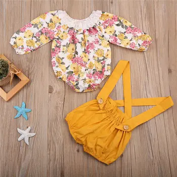 

2017 Fahsion Newest Autumn Baby sets 2Pcs Autumn Long Sleeve Newborn Baby Girls Princess Floral Tops+ Playsuit Sunsuit Clothes 1