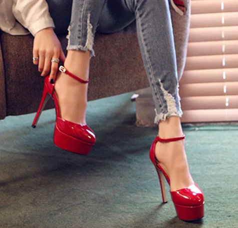 Hot sale Cutout wedding shoes sexy red high heeled shoes black princess ...