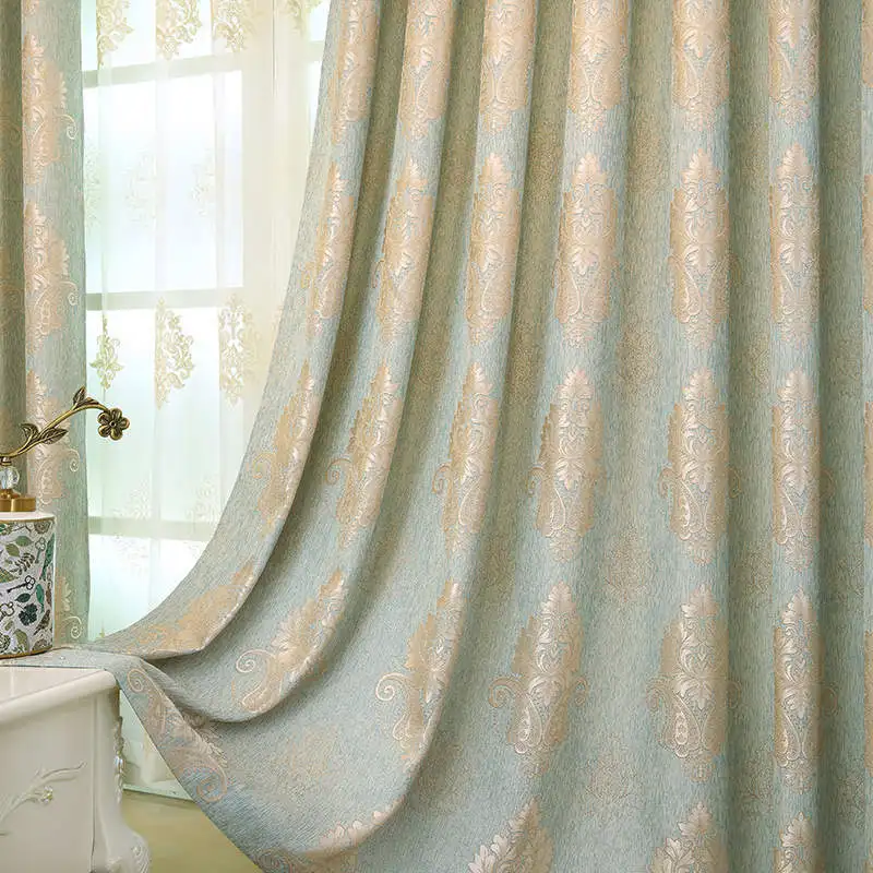Роскошные европейские вышитые оконные шторы для гостиной спальни жаккардовые затемняющие шторы ткань занавески толстые - Цвет: blue curtain