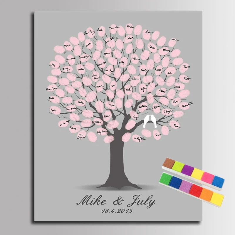 DIY отпечаток пальцев Подпись холст живопись Розовые Свадебные украшения для деревьев свадебный подарок гость книга