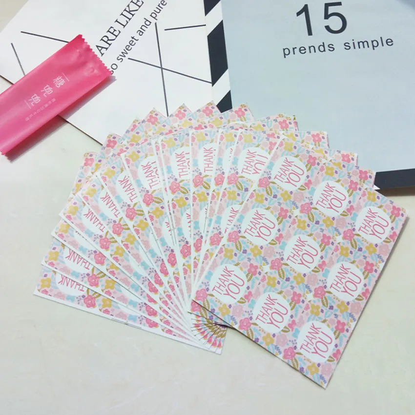 

90pcs/pack Thank You Sealing Sticker Pink Flower Kraft Paper Baking Packaging Biscuit Bag Decoration Label Sticker