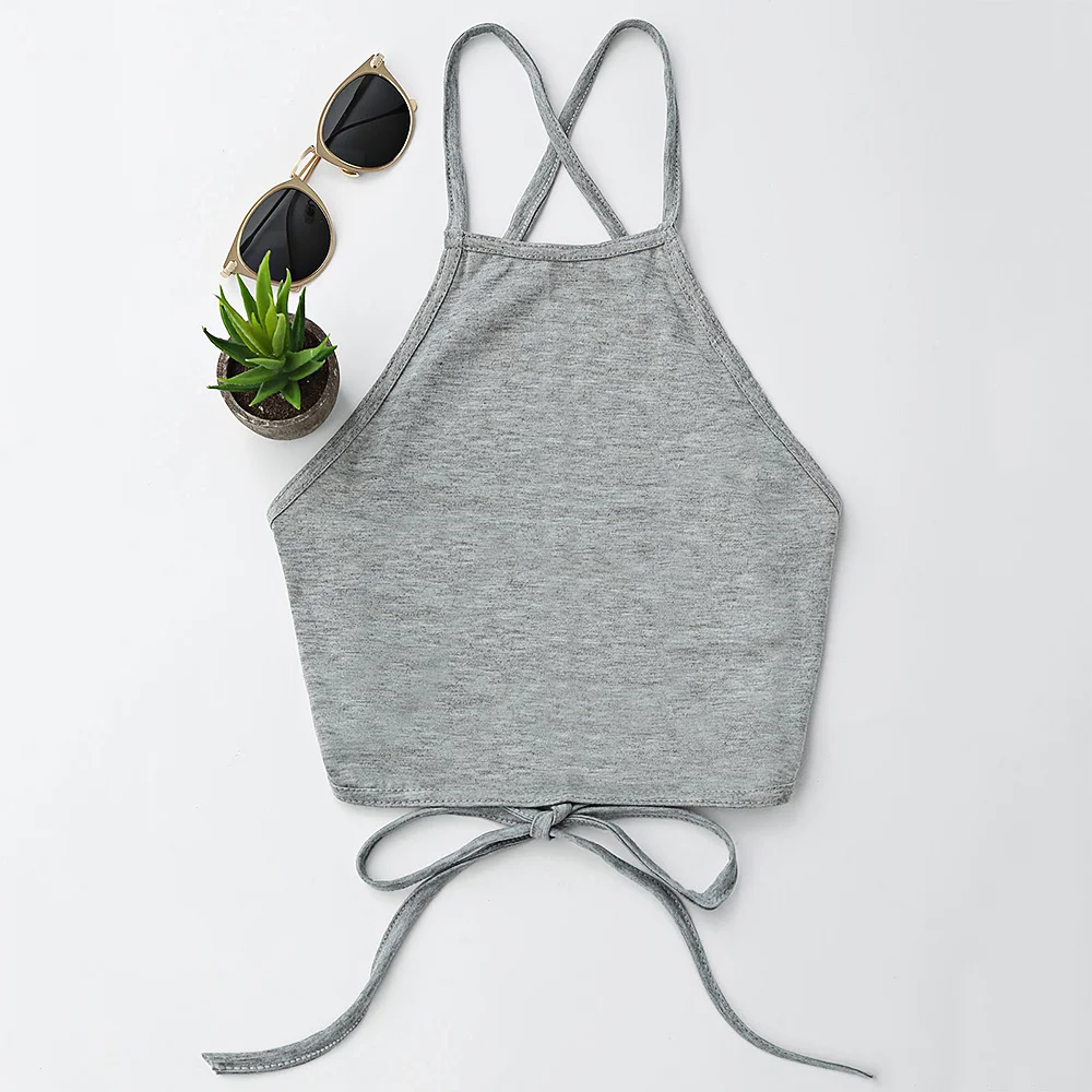 

ZAFUL Open Back Cropped Tank Top Women Tops Summer Casual Spaghetti Strap Solid Color Short Top Pullovers New Ladies Clothes