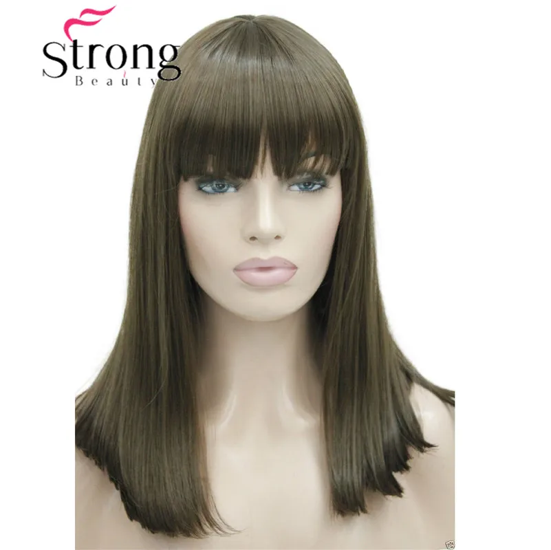 L-5339+15 #10 New heat resistant light brown dot skin top straight under shoulder bangs wig (1)