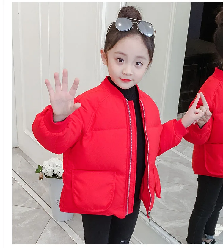 Children's Parkas Solid V-neck Zipper Cotton Jacket For Big Girls Winter Coat Kids Warm Thick Tops Baby Girl Padded Outerwears (20)