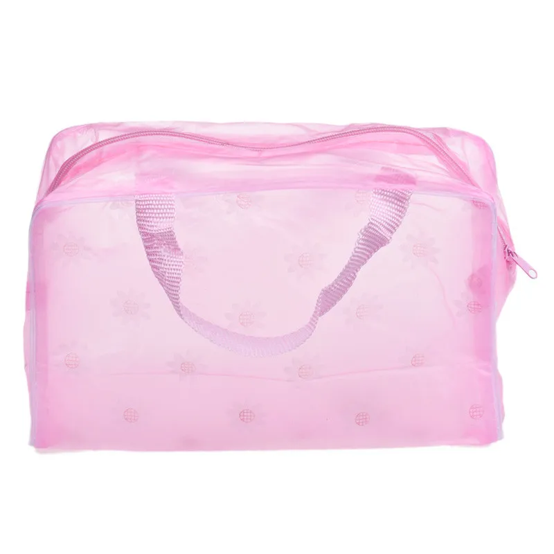 ETya, 5 цветов, сумка-Органайзер для макияжа, Сумка Для Хранения Туалетных принадлежностей, для купания, женская, водонепроницаемая, прозрачная, Цветочная, ПВХ, дорожная косметичка - Цвет: Розовый