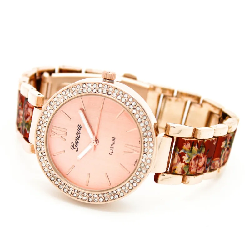 Женские часы с цветочным принтом 2014 излучающие римские цифры цветочные