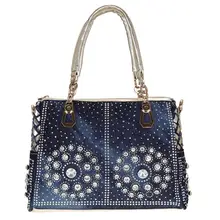 Модная квадратная женская джинсовая сумка через плечо с поперечным сечением, Модная элегантная сумочка, стразы, сумка через плечо с верхней ручкой