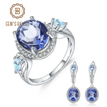 GEM'S балет натуральный Мистический Кварц Небесно голубой топаз свадебный набор украшений для женщин 925 пробы Серебряное кольцо серьги хорошее ювелирное изделие