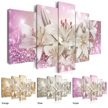 

No Frame 5PCS/Set Fashion Wall Art Canvas Painting Orange Silver Purple Lily Flower Modern Home Decoration