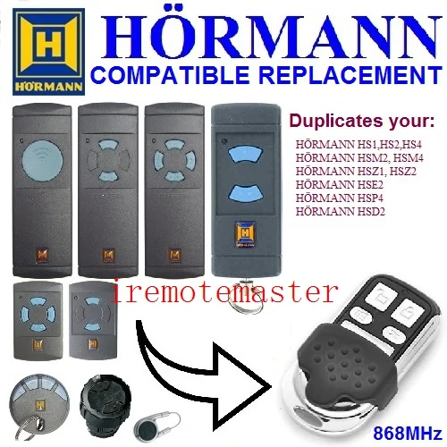 

5pcs HORMANN (Blue buttons compatible) HSE2 868Mhz Garage Door/Gate Remote Control Replacement/Duplicator