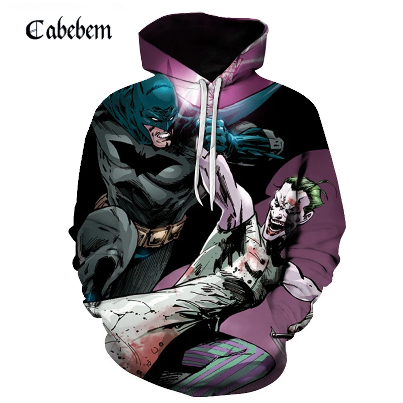 

Men's 3D batman animation print hoodie sweatshirt movie clown print pocket pullover casual men's street wear fall 2019 brand
