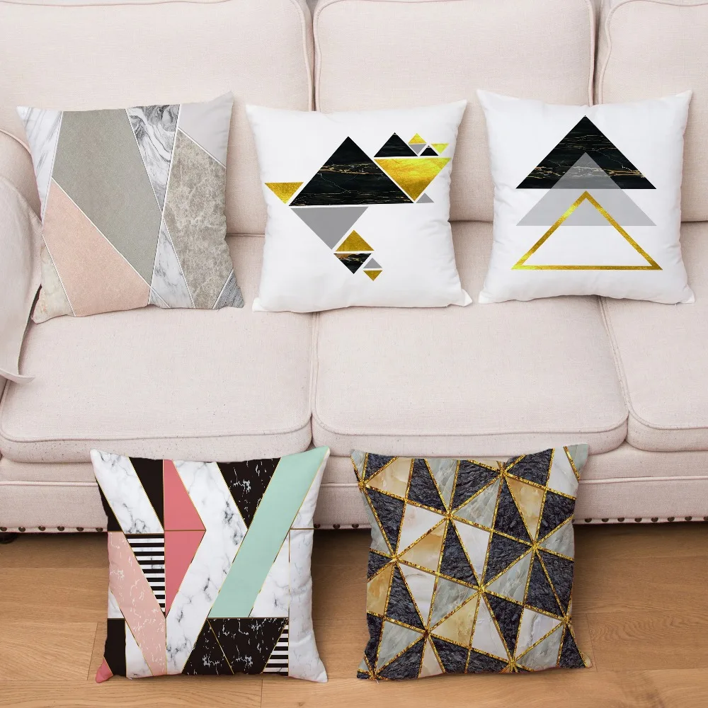 

Brief Marble Geometric Print Cushion Cover Super Soft Short Plush Pillow Covers 45*45 Square Pillows Cases Home Decor Pillowcase