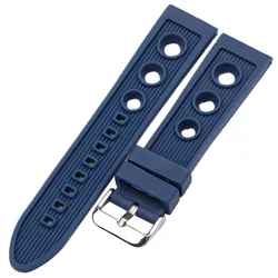 Waterproof Black and Blue Rubber Watch Strap - Soft and Durable - 22mm (Blue)