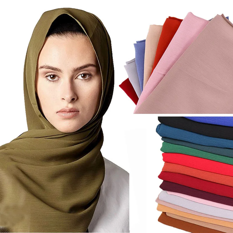 

LMLAVEN women wrinkle chiffon Crinkle hijab scarf muslim shawl solid color scarves high quality wraps plain headband 25 color