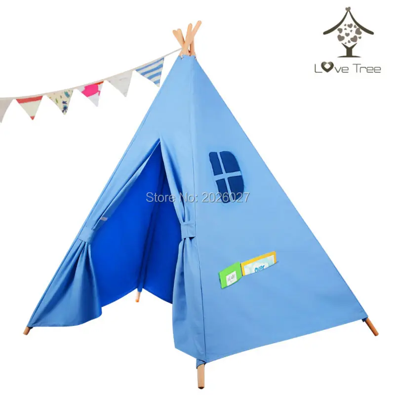 Love Tree Teepee Tent Classical Blue Five Poles One Window Kids Teepee
