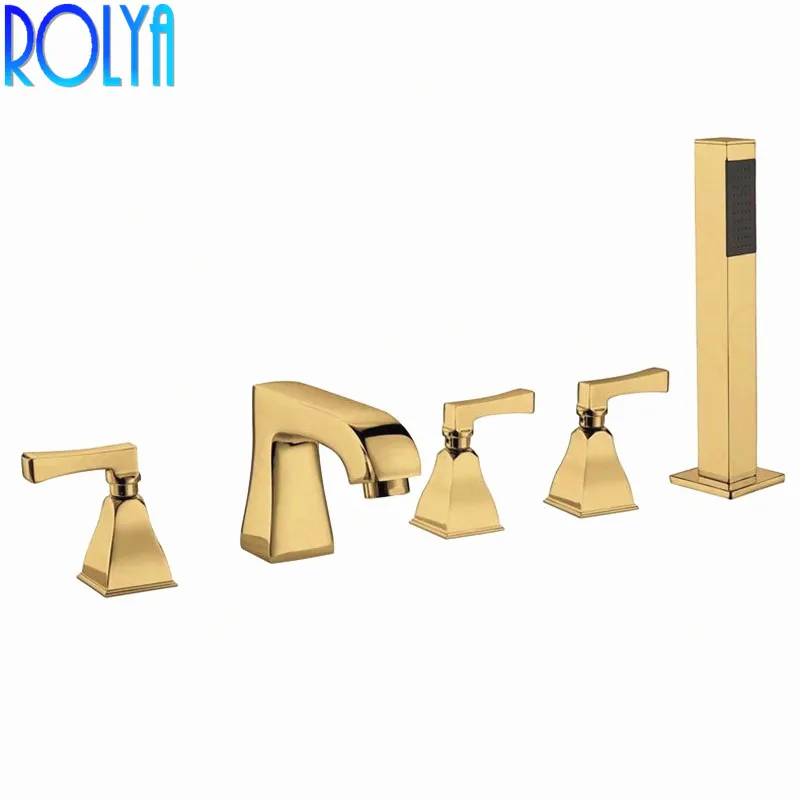 

2016 Wholesale New Arrival High Quality Luxurious Christmas Home Decor Golden 5pcs Tub and Shower Faucet Bath Filler Mixer Taps