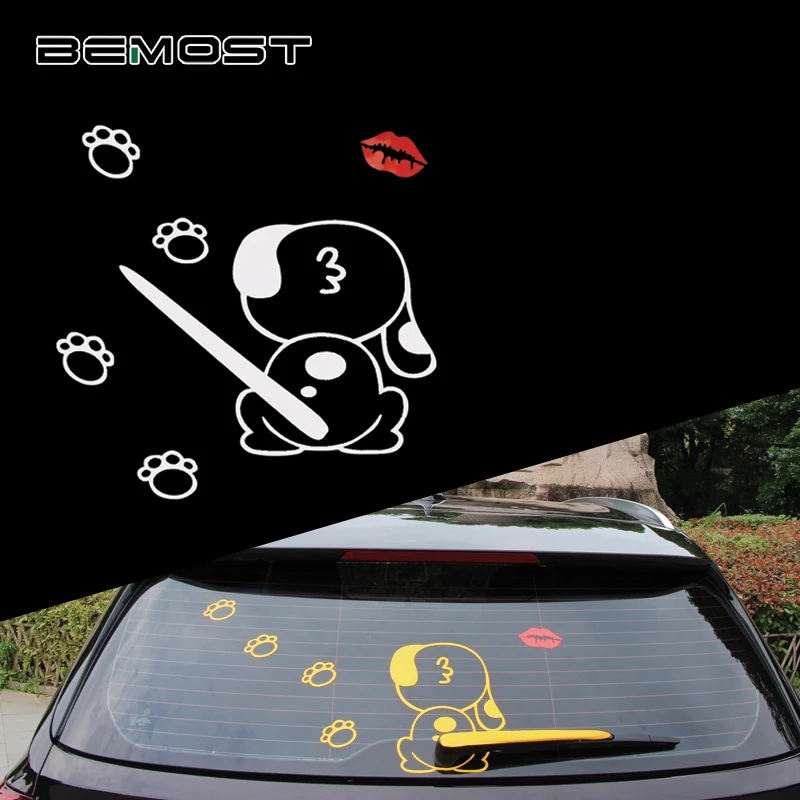 BEMOST Fashion Funny Dog Moving Tail Car Sticker 3D Animals Reflective