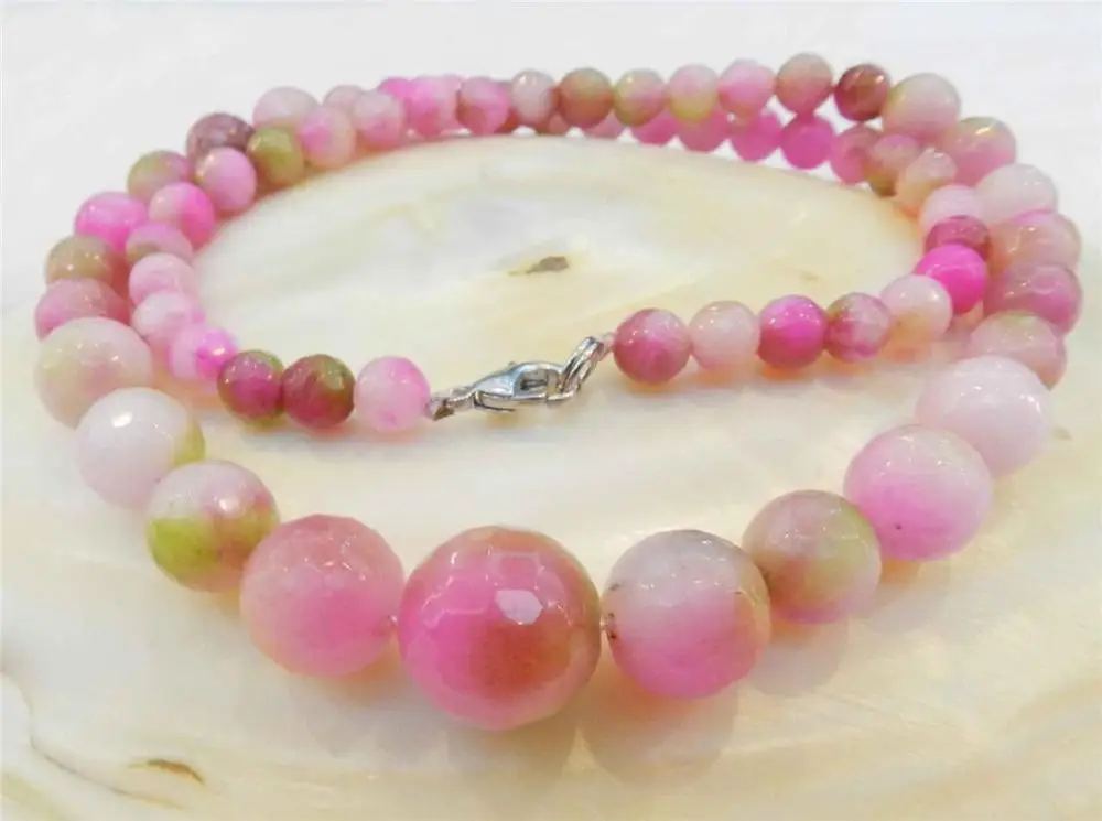 

6-14mm Faceted Pink Multicolor Kunzite Round Beads Necklace AAQ
